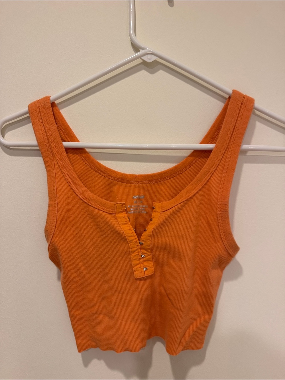aerie Orange Ribbed Henley Tank